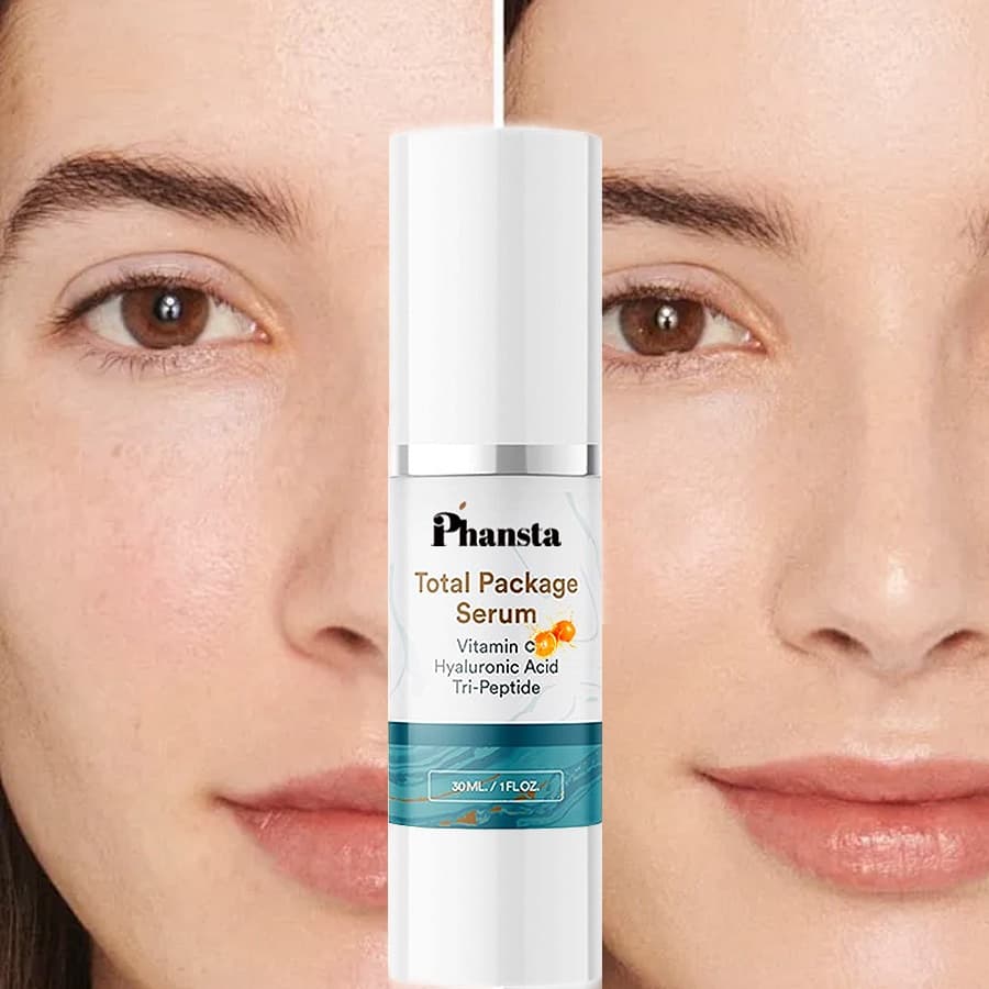 Sérum Facial Phansta Total Package – Vitamina C, Ácido Hialurônico e Peptídeos, Antienvelhecimento Hidratante 30ml