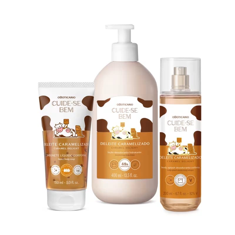 Cuide-se Bem Deleite Caramelizado: Body Splash, Sabonete Liquido, Hidratante, Manteiga Hidratante. etc.
