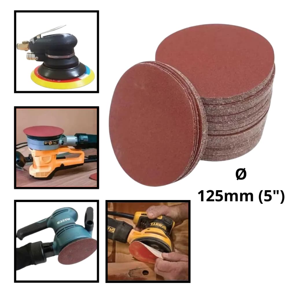 Kit 10 Disco Lixa Velcro 125mm 5" Grãos 60 80 100 120 150 180 p/ Lixadeira Esmerilhadeira Politriz