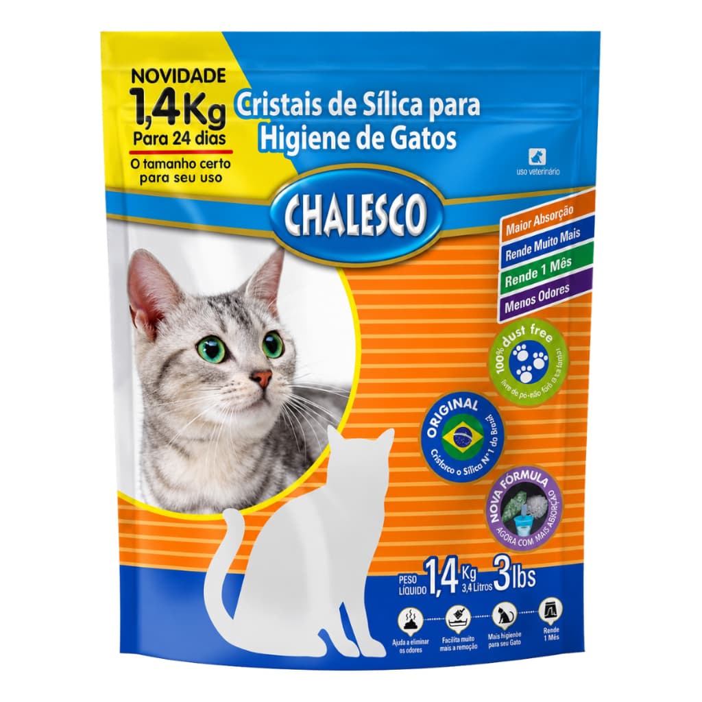 Areia Sanitária Higiênica Cristais de Sílica para Gatos Premium Ultra Absorvente 1,4 Kg Chalesco