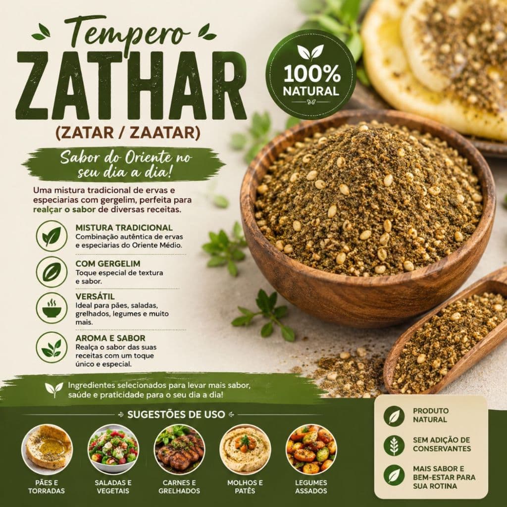 Tempero Zathar Premium (Zatar / Zaatar) | Mix de Especiarias Árabes com Gergelim