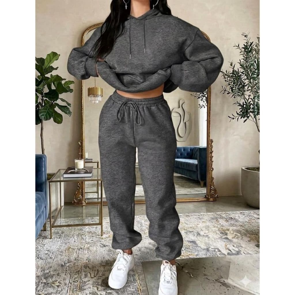 Conjunto Feminino Moletom Flanelado Quentinho Blusa Canguru Calça Jogger Manga Comprida Premium frio