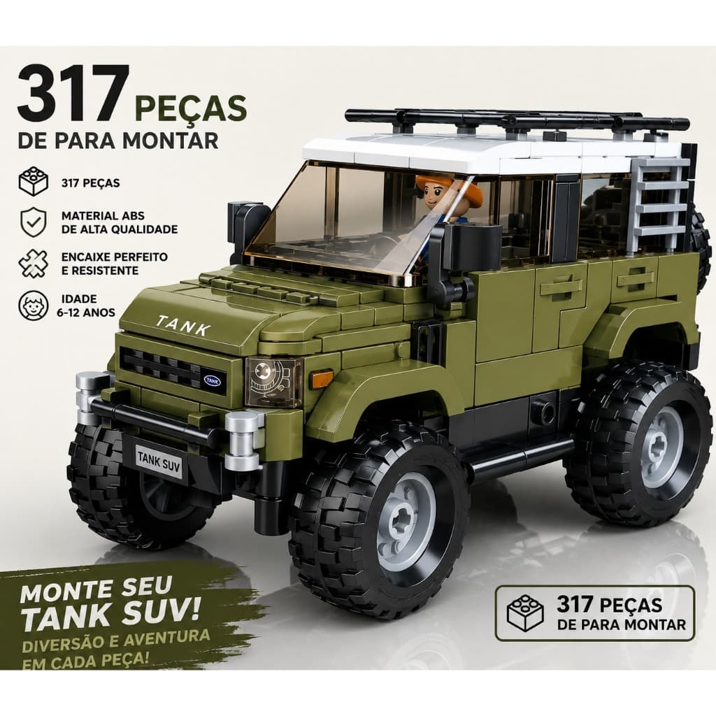 Bloco de Montar Carro Land Rover SUV TANK Off-Road 317 Peças 4x4 Compatível com LEGO