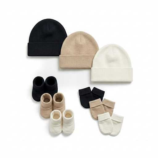 3 Kits Touca, Luva e Pantufa - em Suedine 100% Algodão Bebê Enxoval Maternidade Cores Diferentes