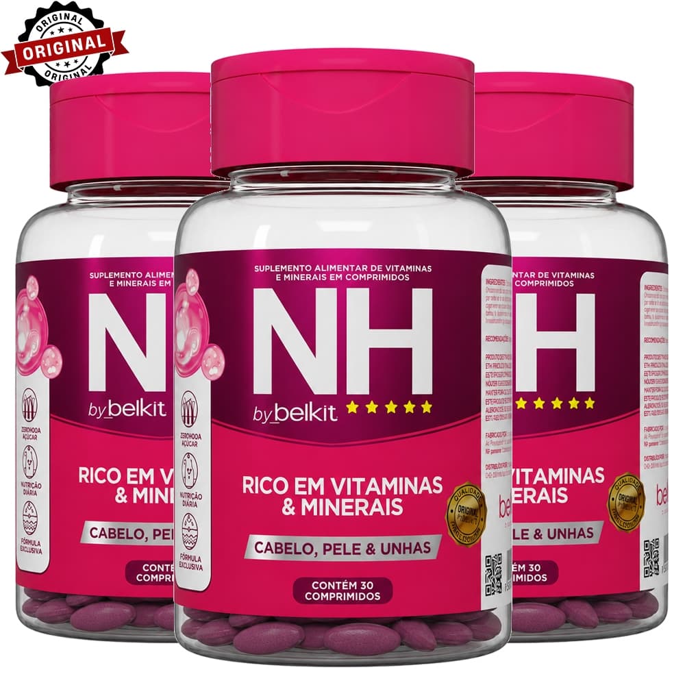 COMBO 3 potes NH New Hair 30 comprimidos (Vitamina p cabelos) - Crescimento capilar, combate a queda