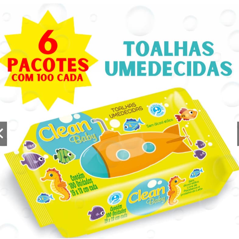 Kit 6 Toalhas Umedecidas Clean Baby 100un Cada | Lenço Umedecido Bebê Sem Álcool Higiene Infantil 2026