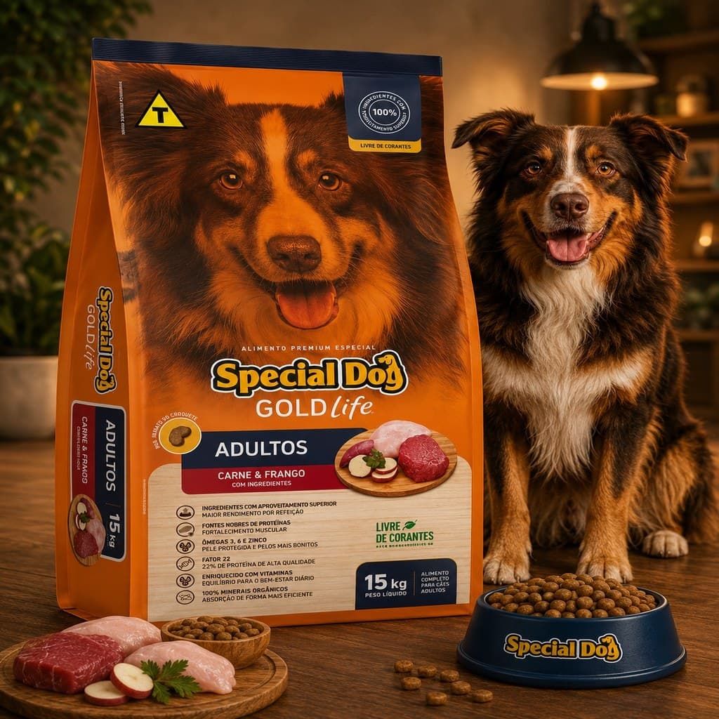 Special Dog Gold Life Caes Adultos/adulto Premium Sabor Carne Frango 15kg