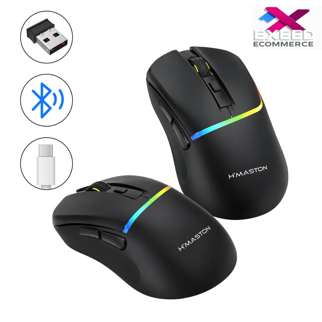 Mouse Gamer H’maston MS16 RGB Sem Fio Bluetooth 2.4G USB Recarregável 12800DPI