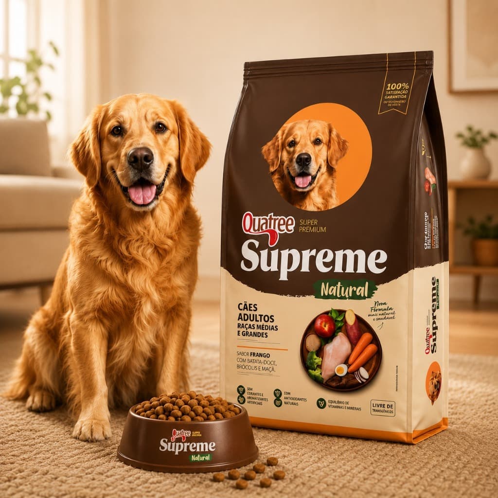 Ração Para Cachorro 15kg Quatree Supreme Adulto Raças Medias e Grandes Frango 26% Proteína