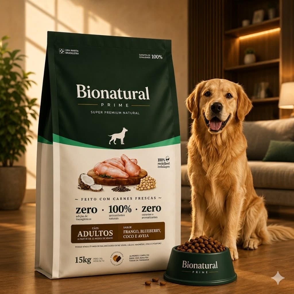 Ração Bionatural Prime para Cães Adultos de Raças Médias e Grandes Sabor Frango coco blueberry-15kg