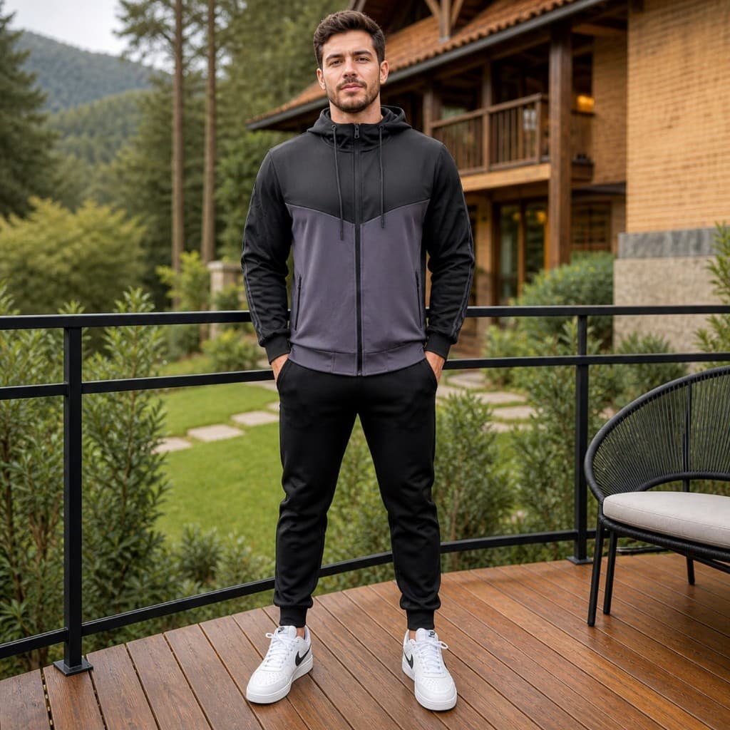 Conjunto Moletom Masculino com Blusa e Calça Touca e Bolsos Funcionais Luxo Quentinho Inverno