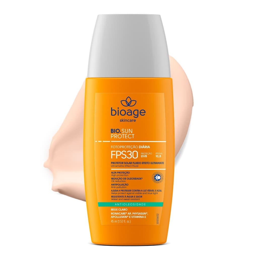 Bioage Protetor Solar Facial Fluido FPS30 Ultramate Bege Claro 45ml