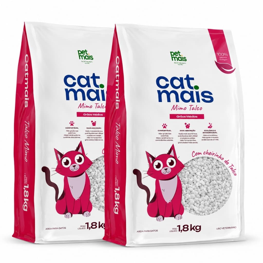 Kit 2 Pacotes Areia para Gato Sanitária Granulado Pedrinha Perfumada Mimo 1,8 kg Catmais