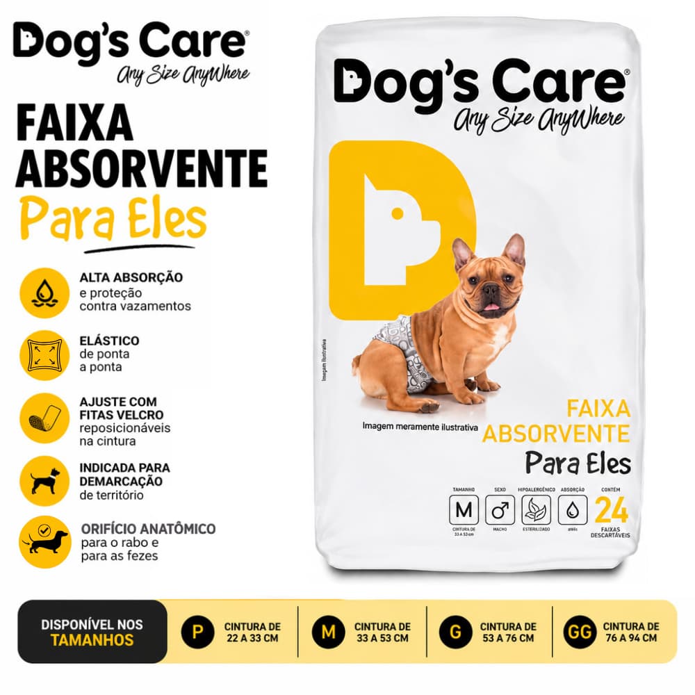 Fralda Faixa Higiênica Descartável Pet para Cachorro Macho Dog's Care P M G GG - Vários Tamanhos