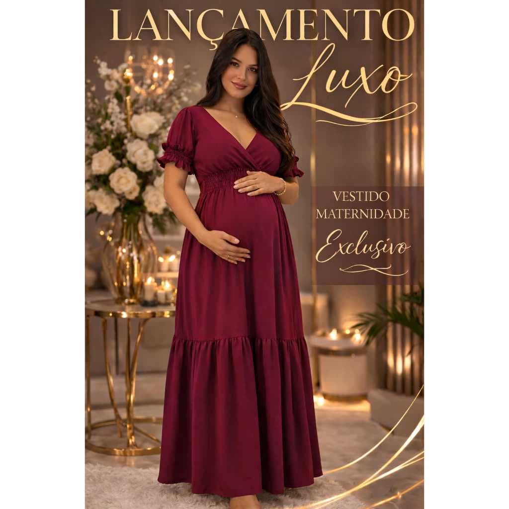 Vestido Gestante Longo Vestido Maternidade Elegante com Lastec | Vestido Feminino Evangélico