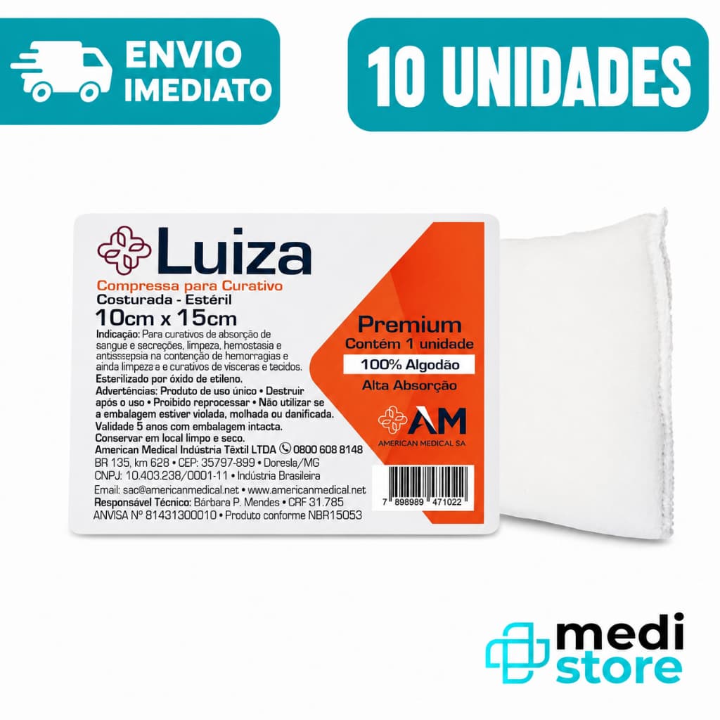 Kit com 10 - Compressa De Gaze Algodonada Estéril 15cm X 30cm - Envio Imediato