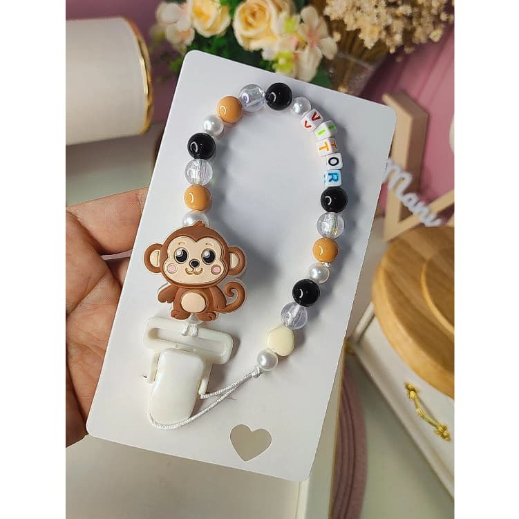 Prendedor de chupeta Macaquinho, safari, prendedor de bico de macaco infantil bebe safari , chupeta para crianças