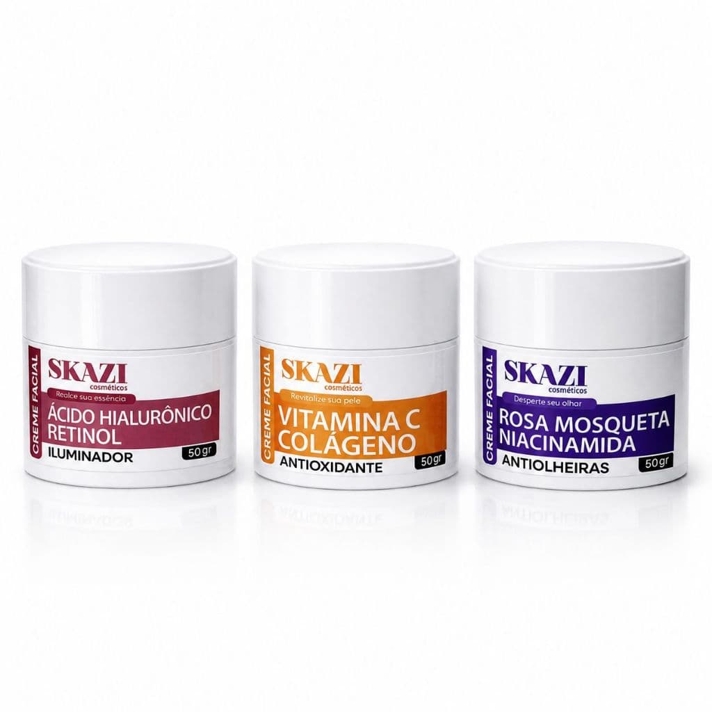 Kit Facial Skazi 3 Cremes SkinCare Vitamina C Ácido Hialurônico Niacinamida Anti-idade