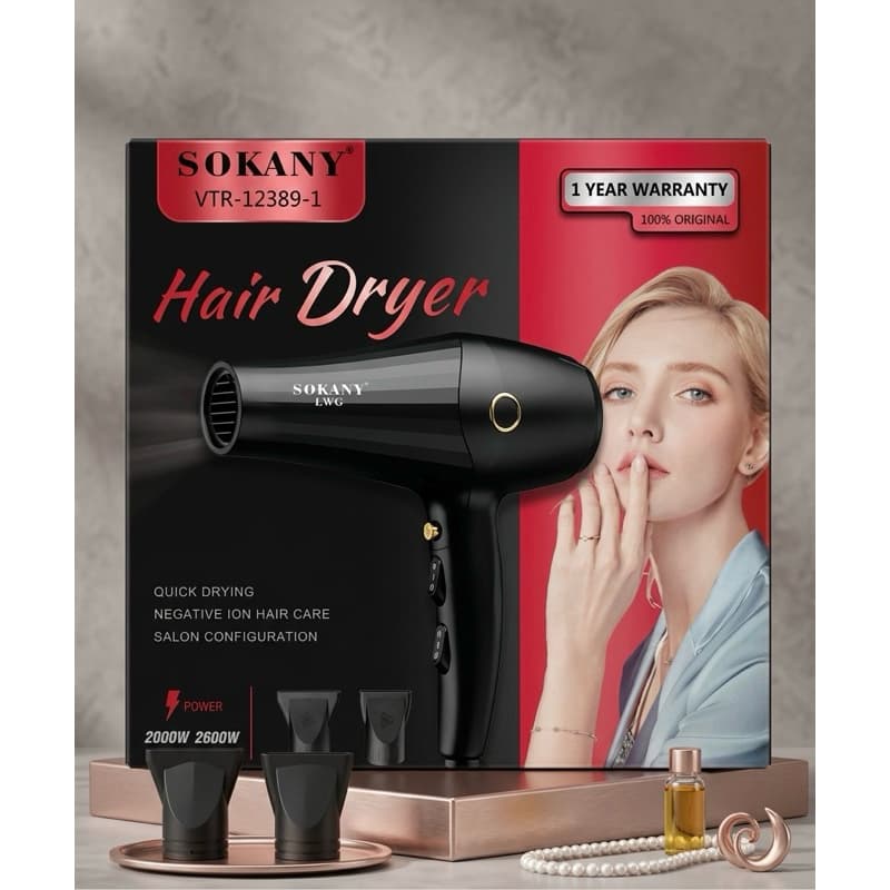 Secador de Cabelo Profissional Sokany VTR-12389-1 2000W Iônico + 2 Bicos