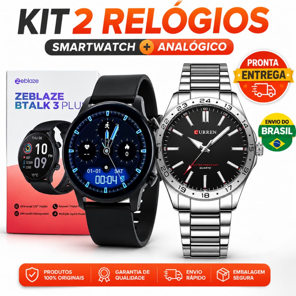 Kit 2 Relógios Masculinos — Smartwatch Zeblaze + Relógio Curren Analógico
