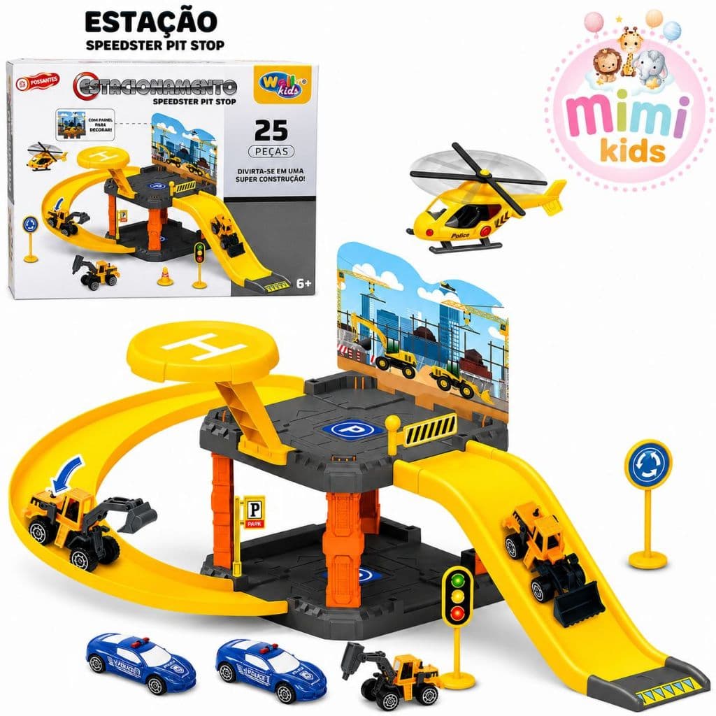 Pista de Carrinho Infantil Construção Bombeiros Dinos Estacionamento Garagem de Carros