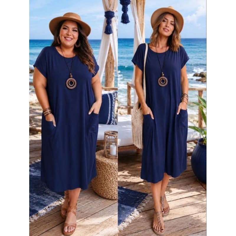 Vestido feminino Midi com bolsos/P ao G1 /Vestido Plus Size/Vestido Soltinho