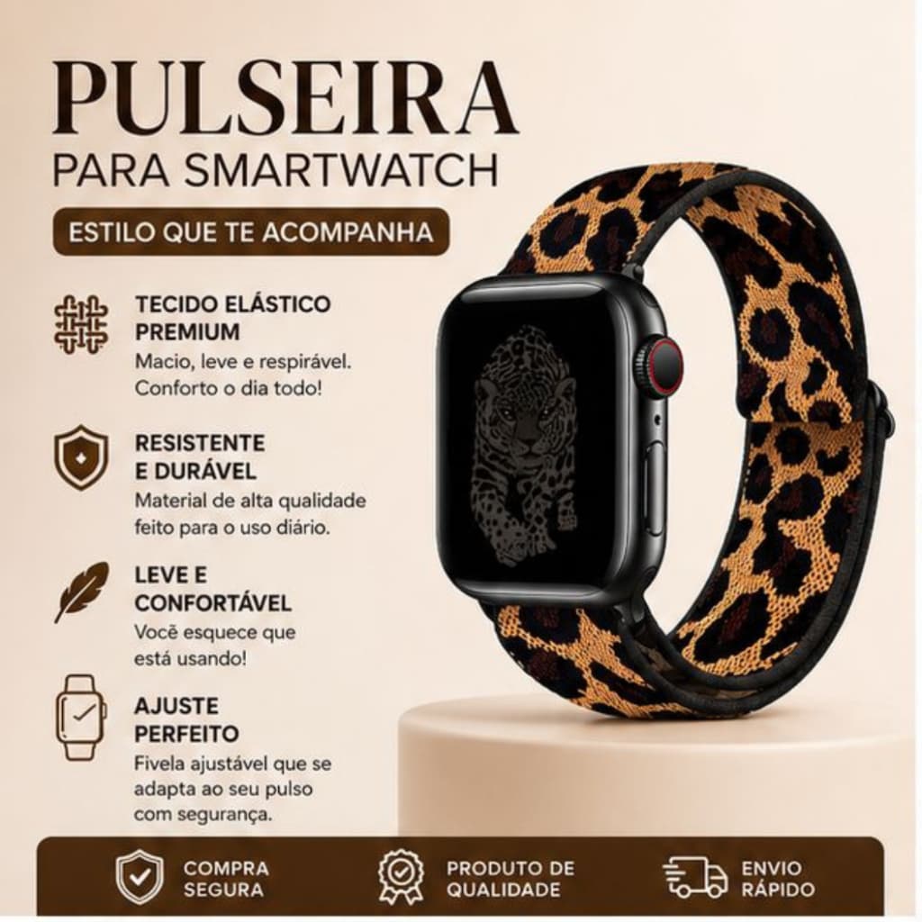 Pulseira de Oncinha Para Smartwatch  Elástica Feminina Onça Luxo