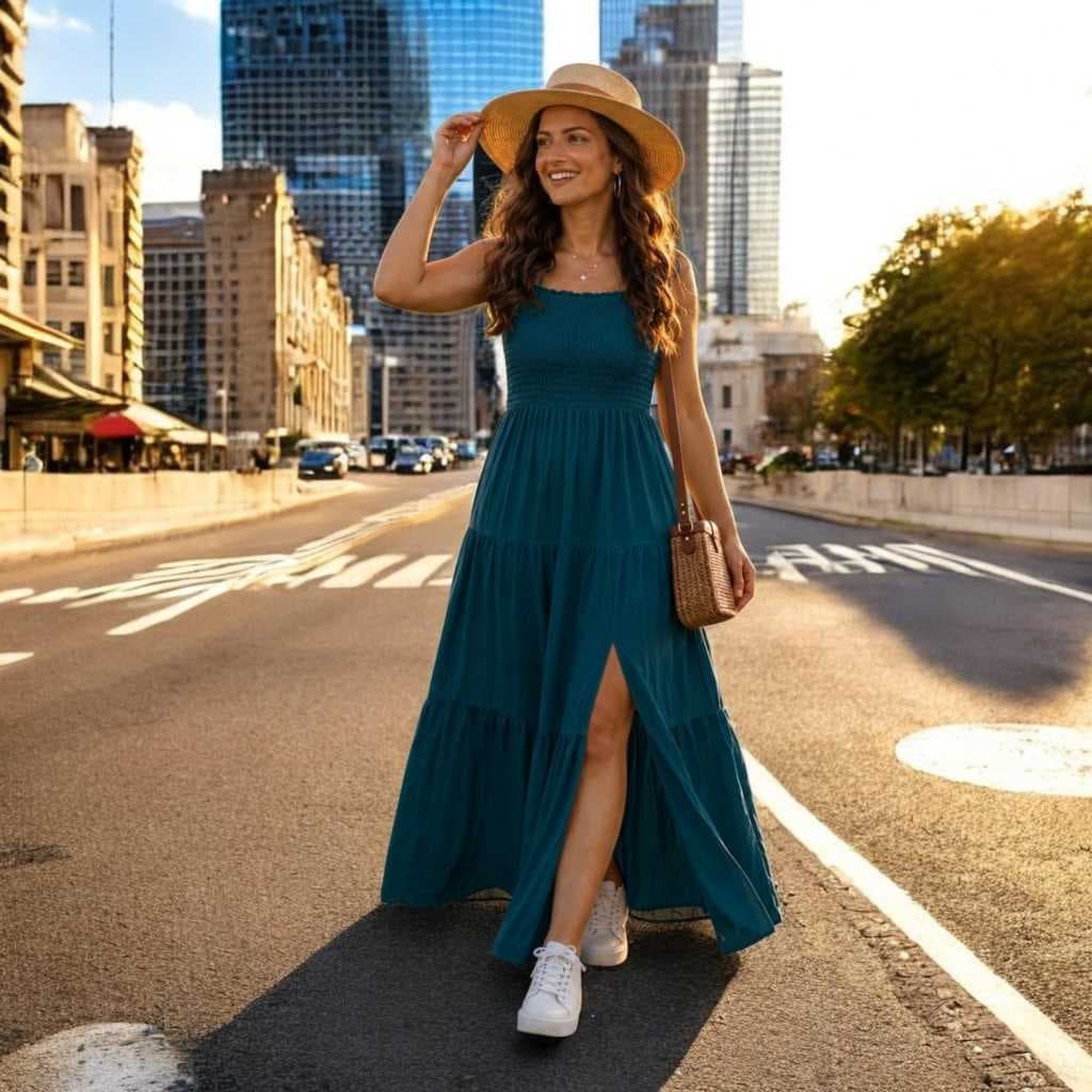 Vestido Longo Feminino Com Alças Duna Elastex Festa Casamento Formatura Dia a Dia Ajustáveis Feminino Tomara  tres maria