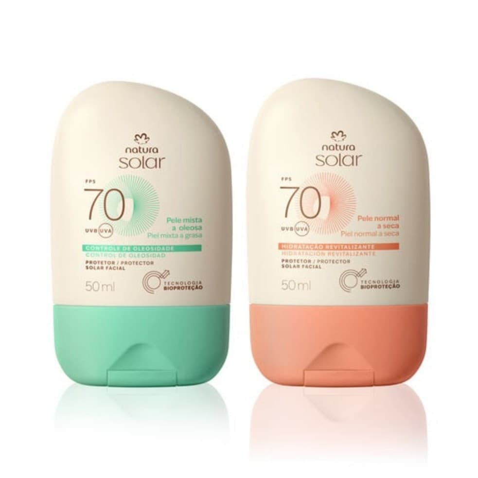 Protetor Solar Facial Pele Normal a Seca e/ou Protetor Facial Pele Mista a Oleosa FPS 70 Natura