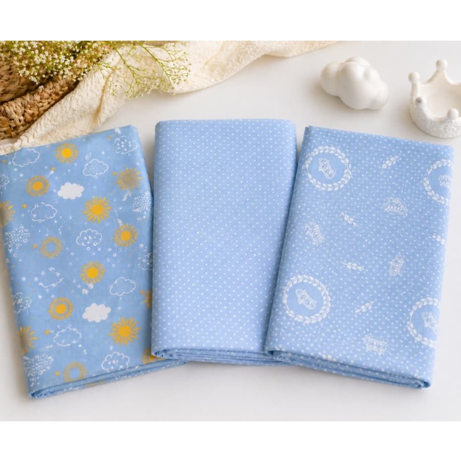 Kit Tecido Coordenado  Infantil Menino Azul Bebê 3 Peças 30x45 Tricoline 100% Algodão  Enxoval Bebê