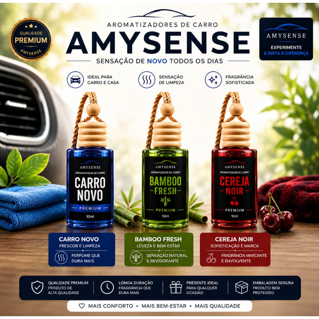 Kit Aromatizador para Carro | Aromas Sofisticados Amy Sense | Aroma Premium Carro Novo
