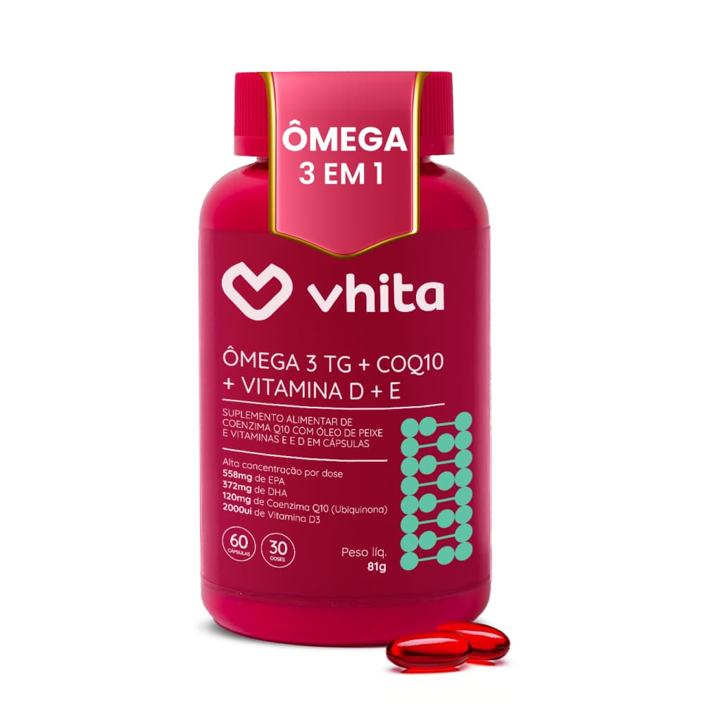 Ômega 3 1000mg  Vitamina D e Coenzima Q10 – Suplemento 3 em 1  60 Cápsulas