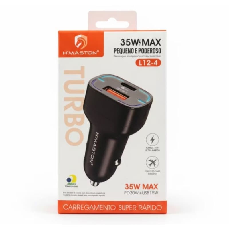 Fonte Veicular H’Maston 30W Turbo PD20W USB Carregador Rápido