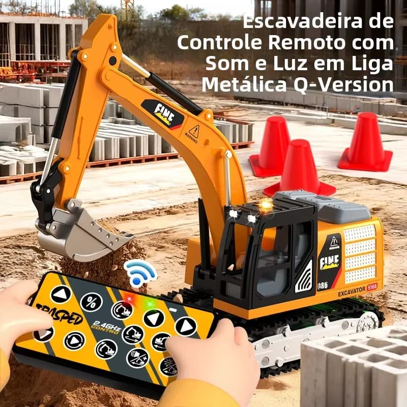 Mini Escavadeira RC JJRC 1:64 Metal Controle Remoto 2.4G Caminhão Basculante Empilhadeira Som Luz carrinho