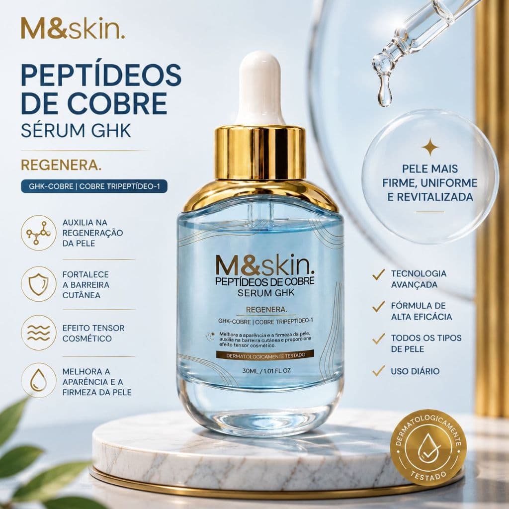 Sérum Facial Peptídeos de Cobre GHK M&Skin 30ml | Anti-Idade, Firmeza, Regeneração e Efeito Tensor