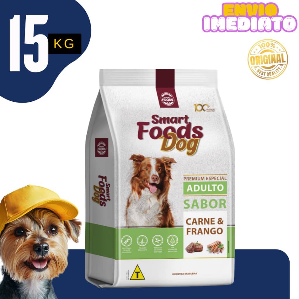 Ração Para Cachorro 15kg Smart Foods Dog Carne e Frango - Ração para Cão Adulto Premium 15Kg