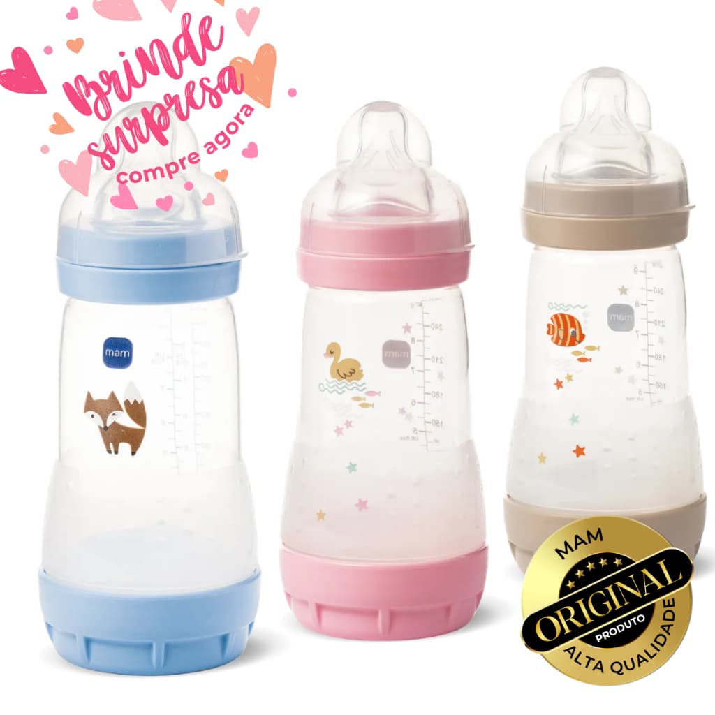 Mamadeira Mam Easy Start 260ml Embalagem Unitária Neutra Lilás Azul Menina e Menino