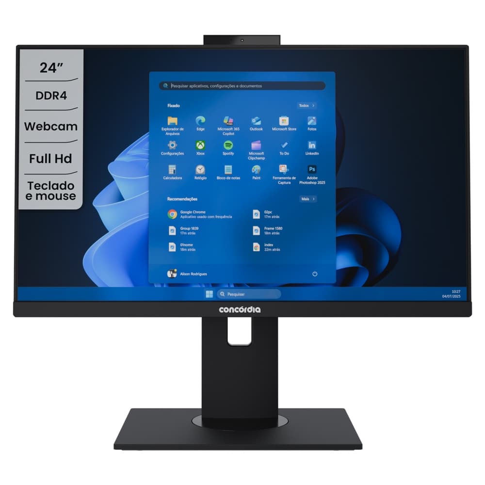 Computador All In One Concórdia Core i7 13700 8GB DDR5  SSD 256GB 23.8'' Full Hd  Webcam Wifi FreeDos Preto