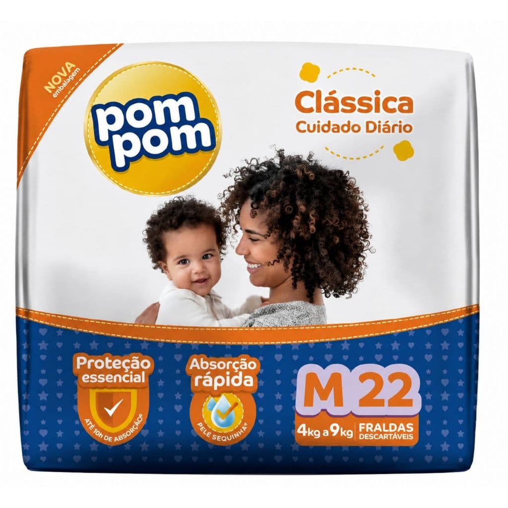 FRALDA POMPOM CLASSICA JUMBO M 22 un