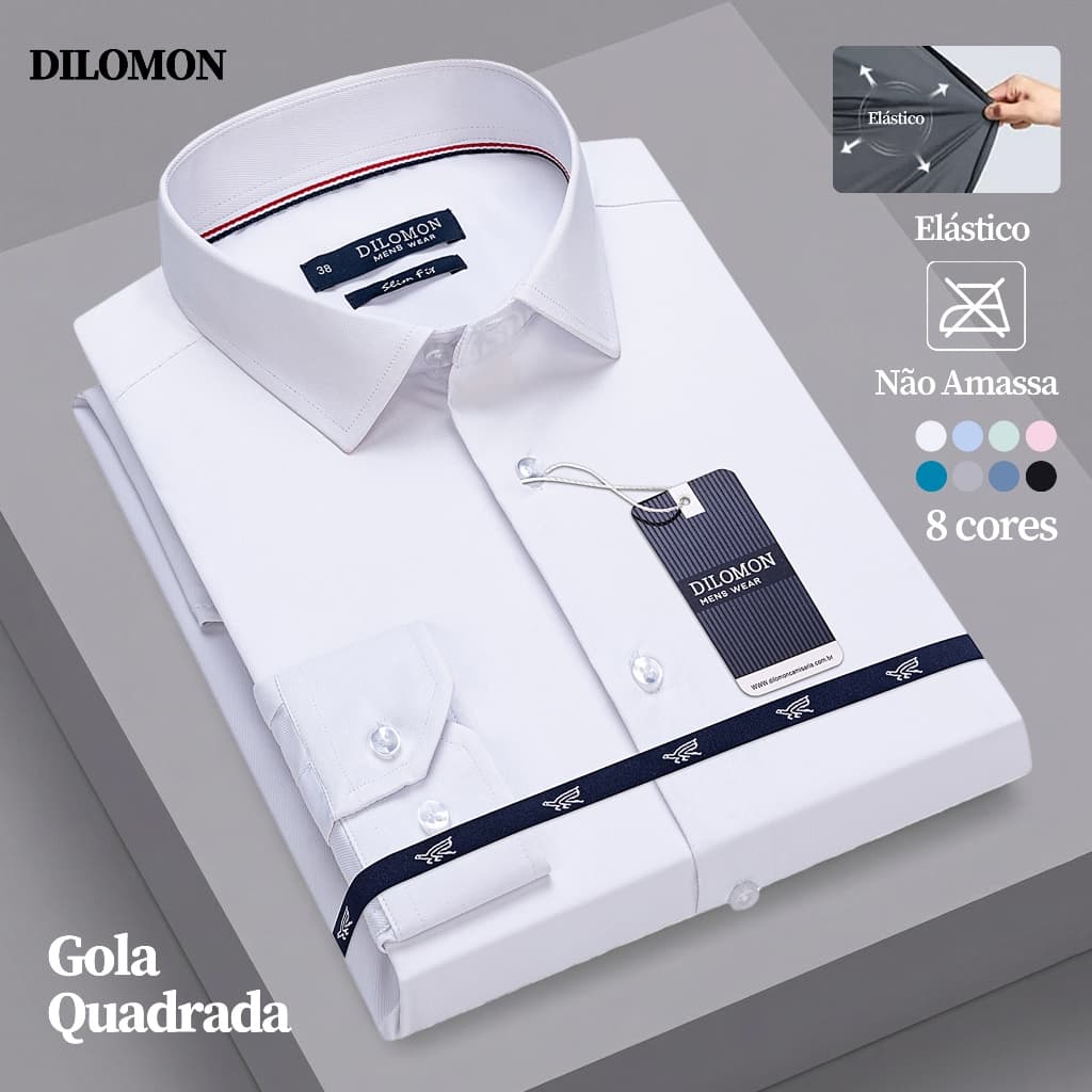 Camisa Social Masculina Slim Fit - Não Amassa Elastano - Manga Longa Lisa - Trabalho e Lazer