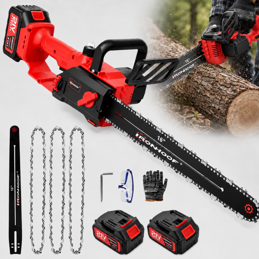 Motosserra Elétrica Potente Sem Fio 16 Polegada Brushless Com 2  Baterias