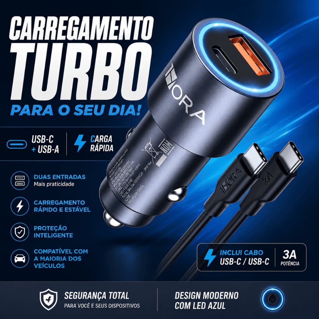 Carregador Veicular USB C PD 38W
