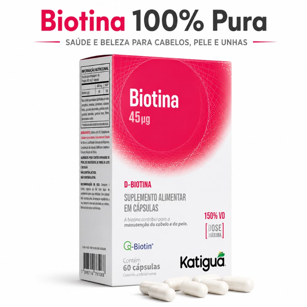 Biotina Cabelo Unhas e Pele Original 100% Pura Dose Máxima 500mg 60Cápsulas