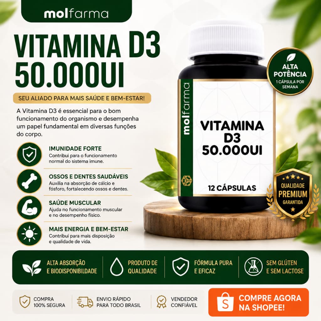 Vitamina D - 12 cápsulas. Essencial para Ossos, Imunidade e Bem-Estar!