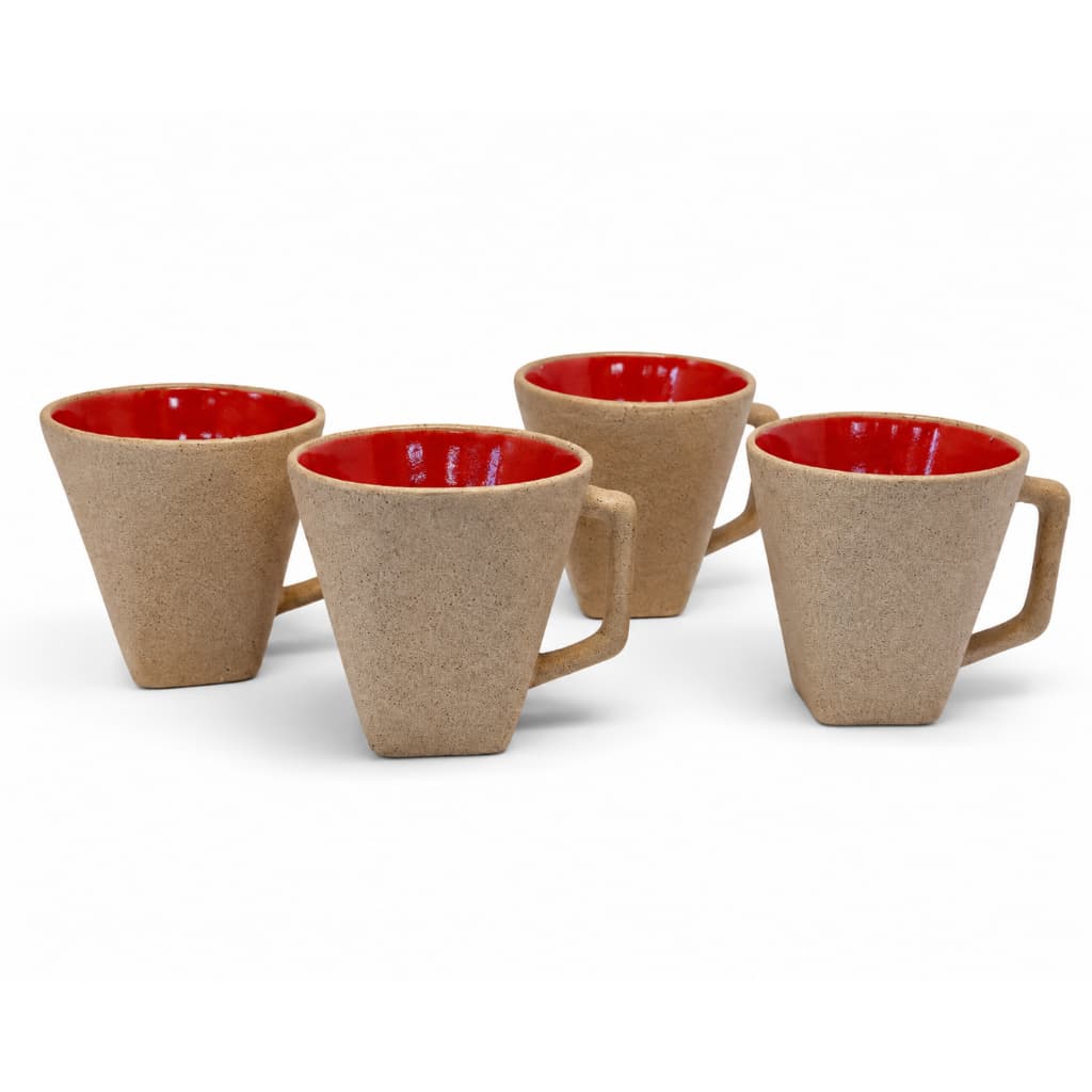 Caneca Cônica Porcelana Artesanal Texturizada Orgânica Interior Vermelho Design Rústico Café Chá