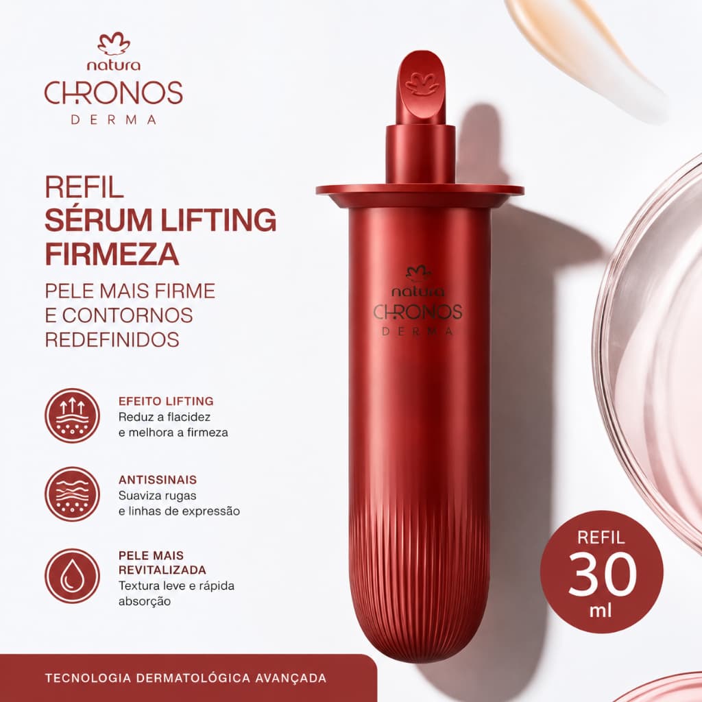 Refil Sérum Lifting Firmeza Natura Chronos 30ml Anti-Idade Antissinais Rejuvenescimento Facial Pele Firme
