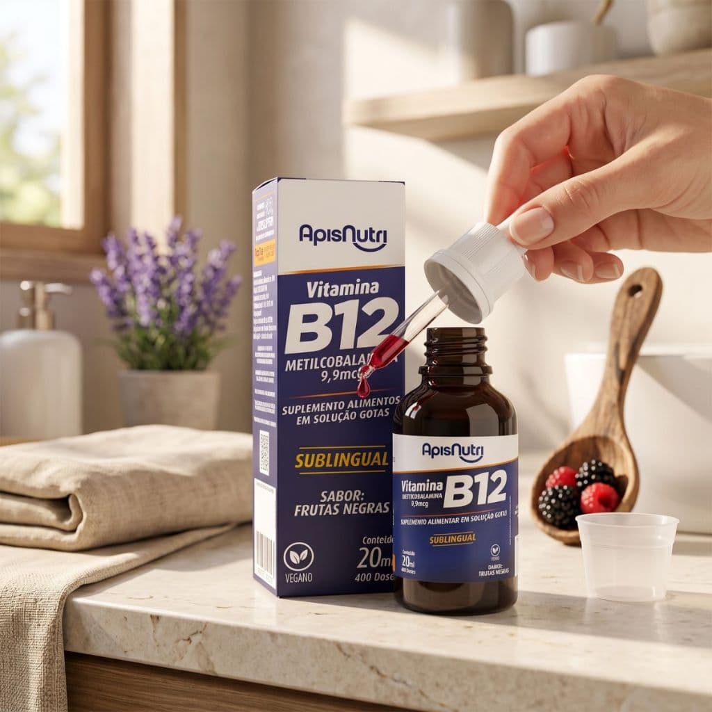 Vitamina B12 Metilcobalamina Sublingual em Gotas 20ml Suplemento Vitaminico Natural Apisnutri