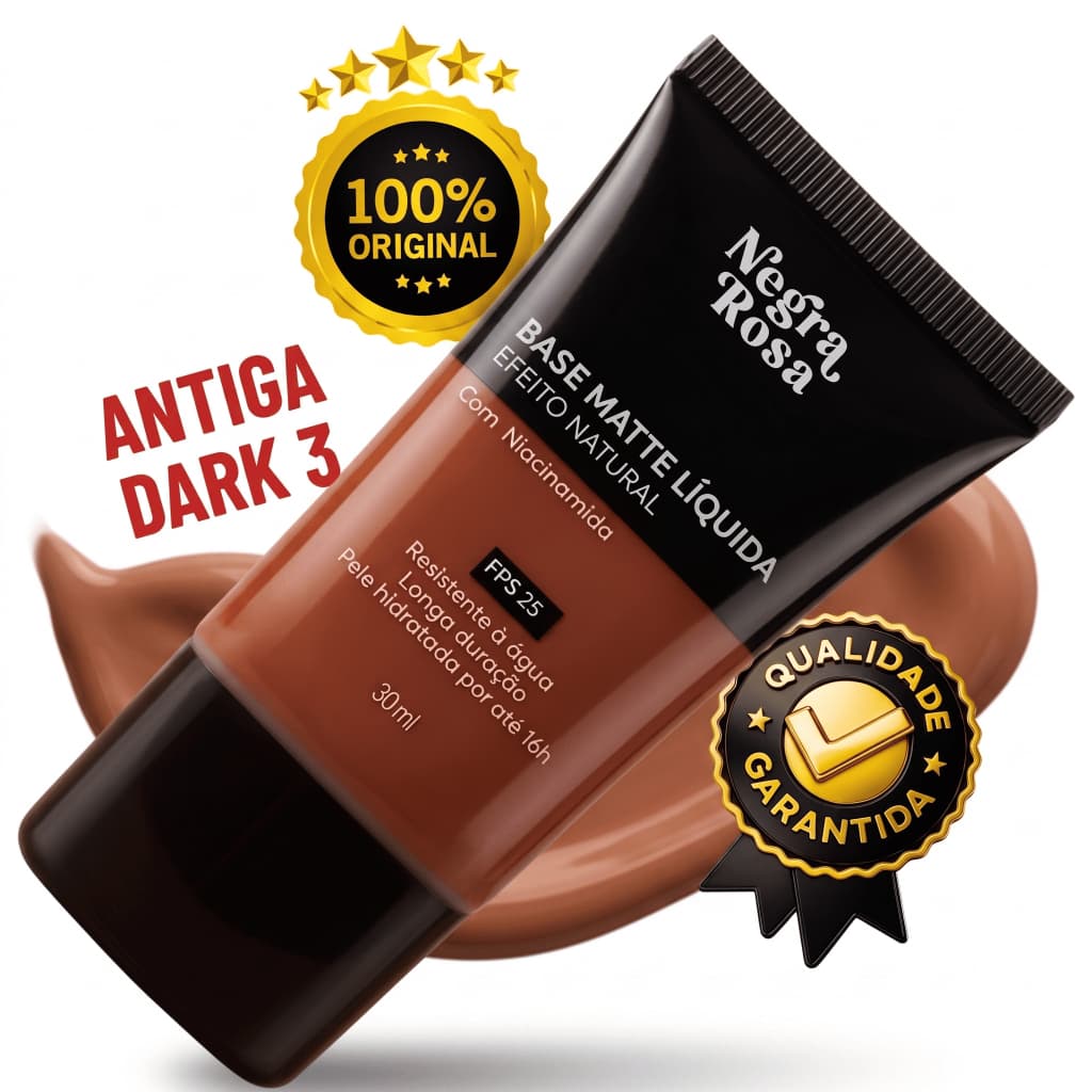 Base Liquida Dark 3 Pele Negra Rosa Fps 25 Maquiagem 30ml