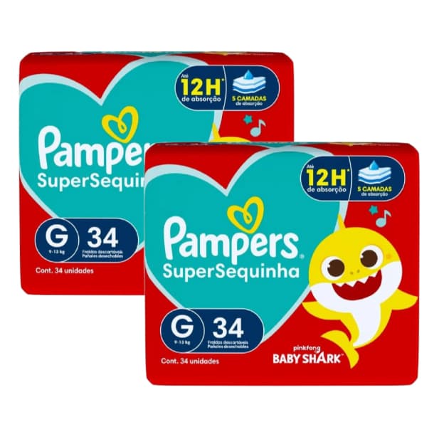 Kit 2ptes Fralda Pampers SuperSequinha G 34un - Total 68 unidades