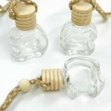 KIT 20 OU 50 VIDRINHO DE MAÇA PARA AROMATIZADOR DE CARRO TRANSPARENTE 15ML TAMPA MADEIRA